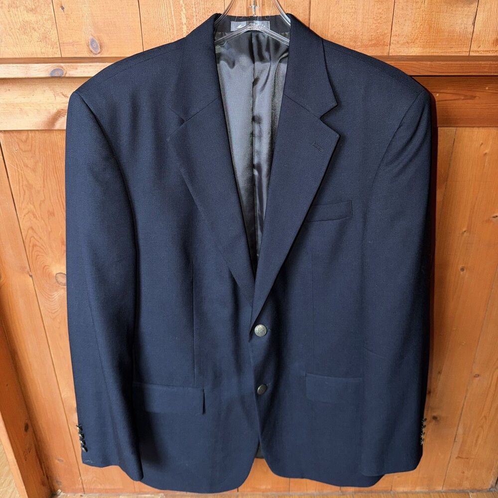 Oscar De La Renta Smart Blazer Mens 42 Long Navy Blue Wool 2 Button Suit Jacket